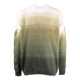 Off-White Men’ s Gradient Effect Round Neck Long Sleeves Wool Sweater Loose Fit Multicolor Off-White Men’ s Gradient Effect Round Neck Long Sleeves Wool Sweater Loose Fit Multicolor
