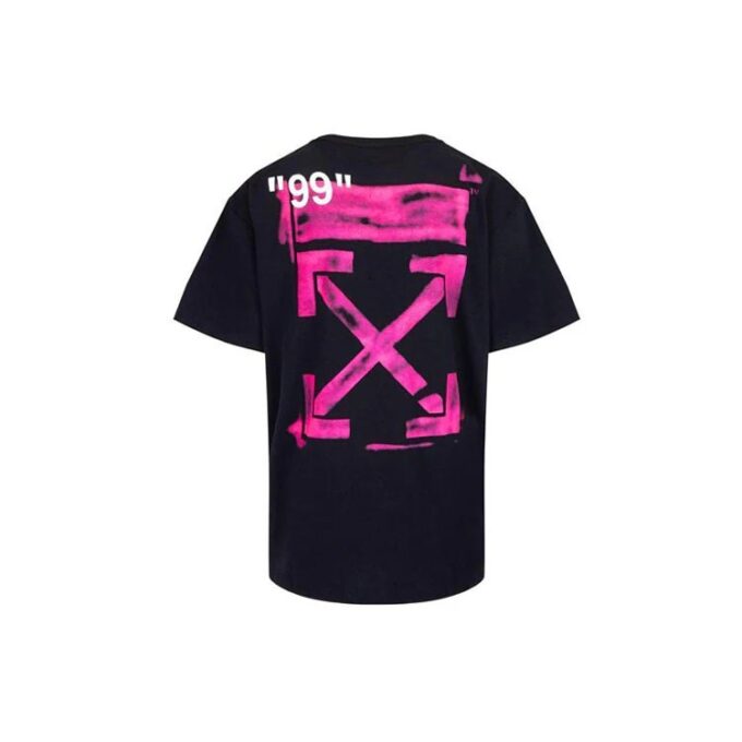 Off-White Men’ s Graffiti Arrow Pattern Short Sleeve Loose Fit Black T-Shirt