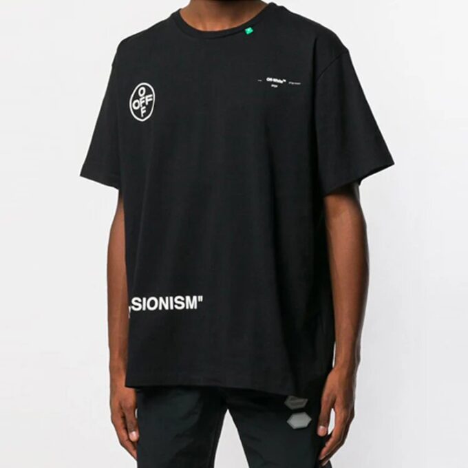 Off-White Men’ s Graffiti Arrow Pattern Short Sleeve Loose Fit Black T-Shirt