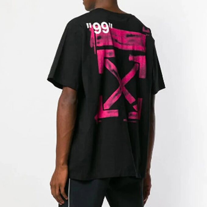 Off-White Men’ s Graffiti Arrow Pattern Short Sleeve Loose Fit Black T-Shirt