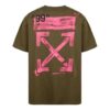 Off-White Men’ s Graffiti Arrow Pattern Short Sleeve Loose Fit Military Green T-Shirt