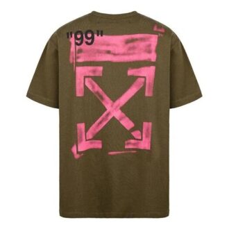 Off-White Men’ s Graffiti Arrow Pattern Short Sleeve Loose Fit Military Green T-Shirt Off-White Men’ s Graffiti Arrow Pattern Short Sleeve Loose Fit Military Green T-Shirt