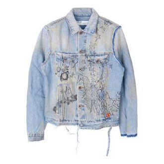 Off-White Men’ s Graffiti Denim Blue Jacket Off-White Men’ s Graffiti Denim Blue Jacket