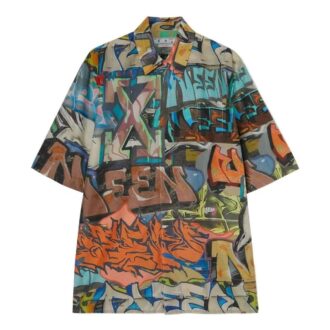 Off-White Men’ s Graffiti Printing Logo Pattern Short Sleeve Multicolor Shirt Off-White Men’ s Graffiti Printing Logo Pattern Short Sleeve Multicolor Shirt