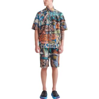 Off-White Men’ s Graffiti Printing Logo Pattern Short Sleeve Multicolor Shirt Off-White Men’ s Graffiti Printing Logo Pattern Short Sleeve Multicolor Shirt