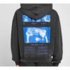 Off-White Men’ s Graphic Printed Drawstring Printing Hooded Long Sleeves Dark Grey