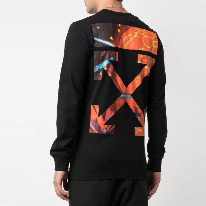 Off-White Men’ s Hands and Planet L/S Printing Long Sleeves Black T-Shirt