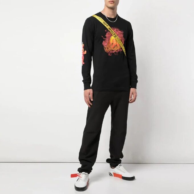 Off-White Men’ s Hands and Planet L/S Printing Long Sleeves Black T-Shirt