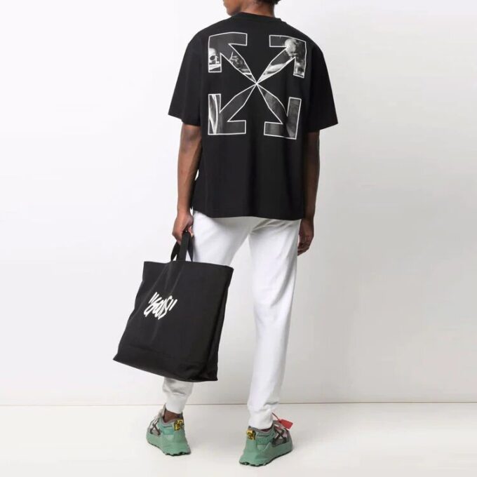Off-White Men’ s Illustration Arrow Pattern Printing Short Sleeve Black T-Shirt
