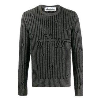 Off-White Men’ s Intarsia Knit Long Sleeves Gray Off-White Men’ s Intarsia Knit Long Sleeves Gray