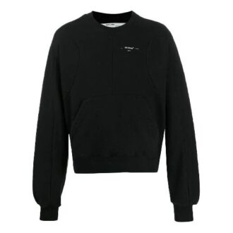 Off-White Men’ s Logo Alphabet Pattern Round Neck Pullover Loose Fit Black