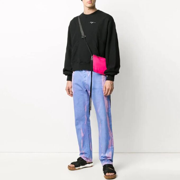 Off-White Men’ s Logo Alphabet Pattern Round Neck Pullover Loose Fit Black