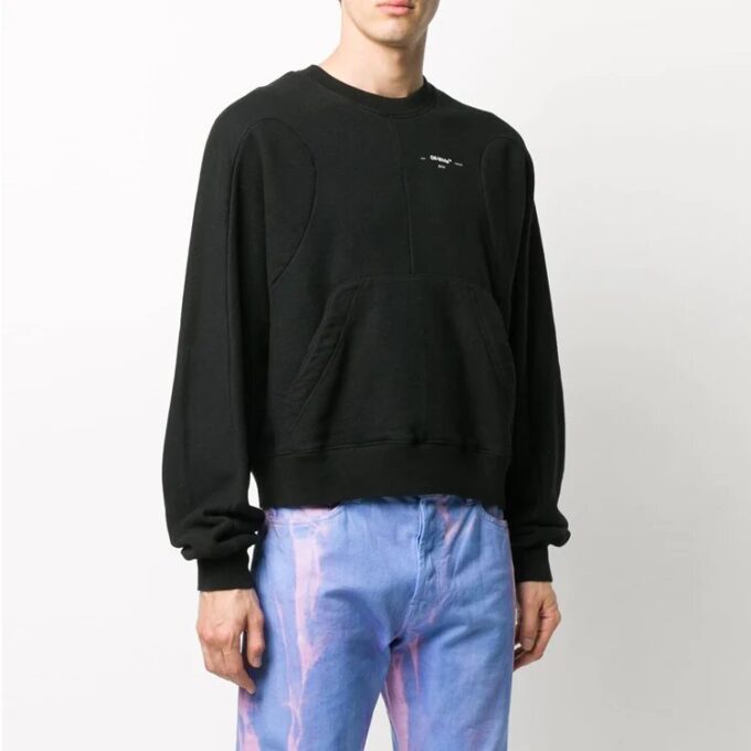 Off-White Men’ s Logo Alphabet Pattern Round Neck Pullover Loose Fit Black
