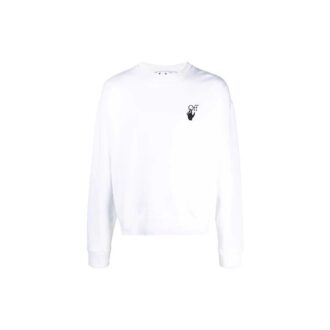 Off-White Men’ s Logo Arrow Pattern Pullover Loose Fit White