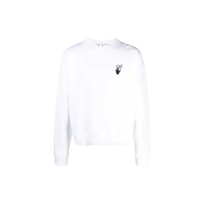Off-White Men’ s Logo Arrow Pattern Pullover Loose Fit White