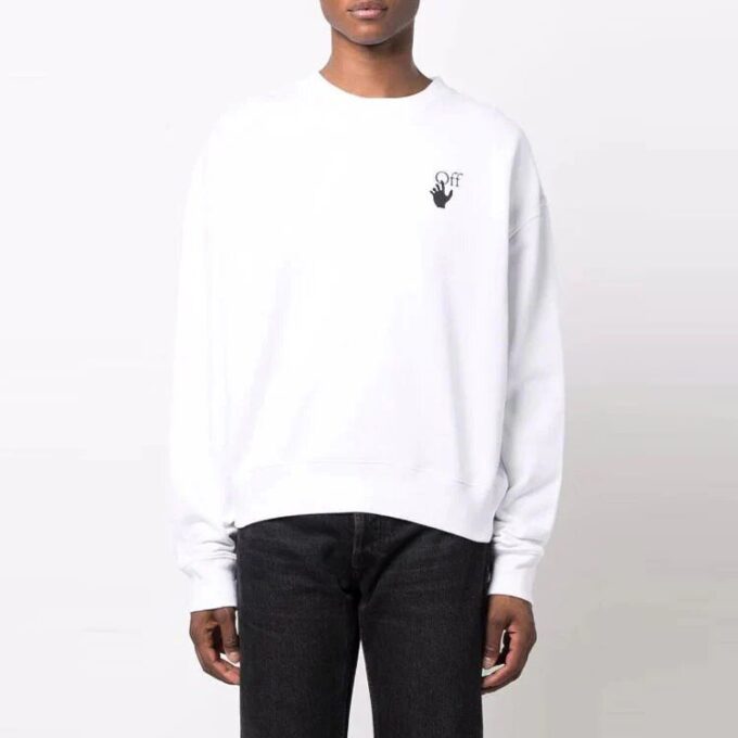 Off-White Men’ s Logo Arrow Pattern Pullover Loose Fit White