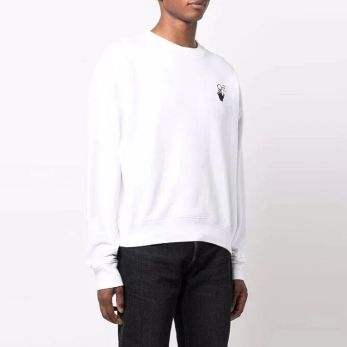 Off-White Men’ s Logo Arrow Pattern Pullover Loose Fit White