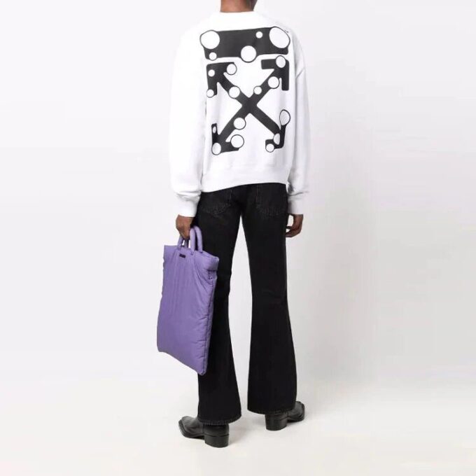 Off-White Men’ s Logo Arrow Pattern Pullover Loose Fit White