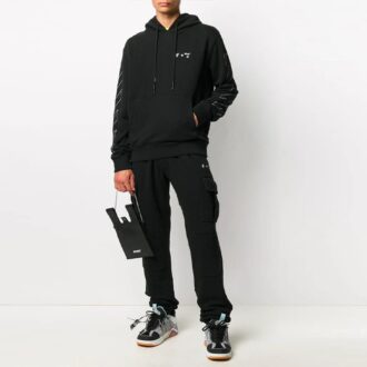 Off-White Men’ s Logo Elastic Waistband Cargo Sports Pants/Trousers/Joggers Slim Fit Black