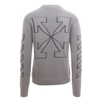 Off-White Men’ s Logo Embroidered Wool Sweater Gray