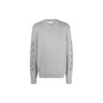 Off-White Men’ s Logo Embroidered Wool Sweater Gray