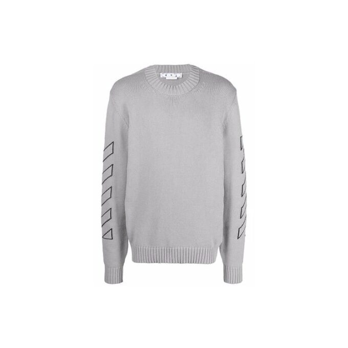 Off-White Men’ s Logo Embroidered Wool Sweater Gray
