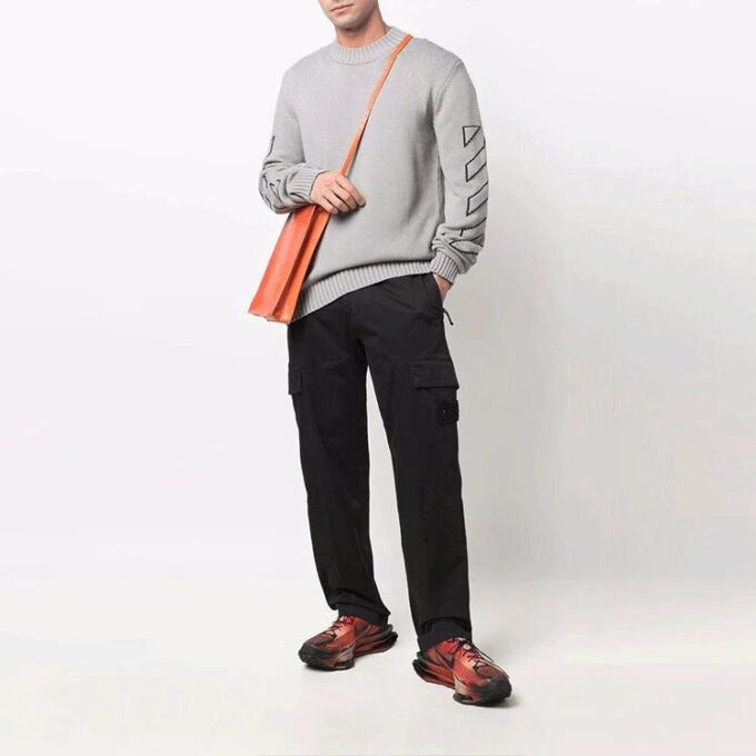 Off-White Men’ s Logo Embroidered Wool Sweater Gray
