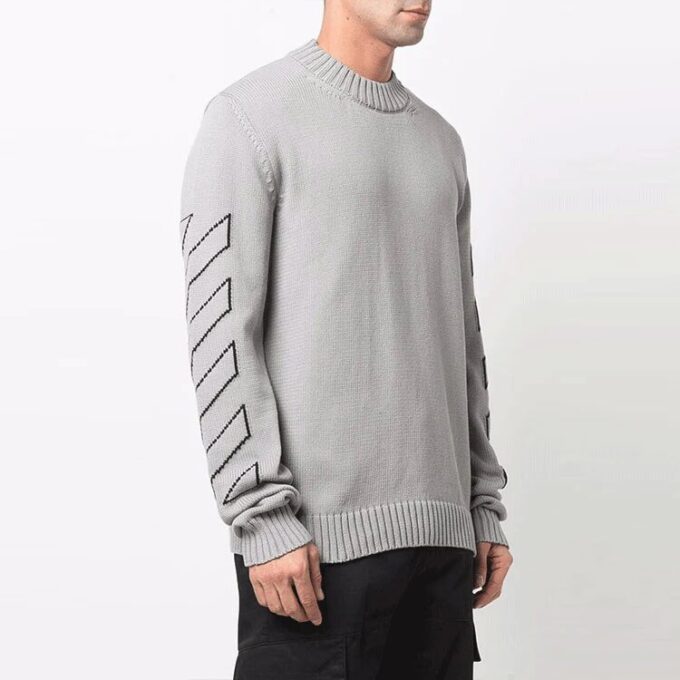 Off-White Men’ s Logo Embroidered Wool Sweater Gray