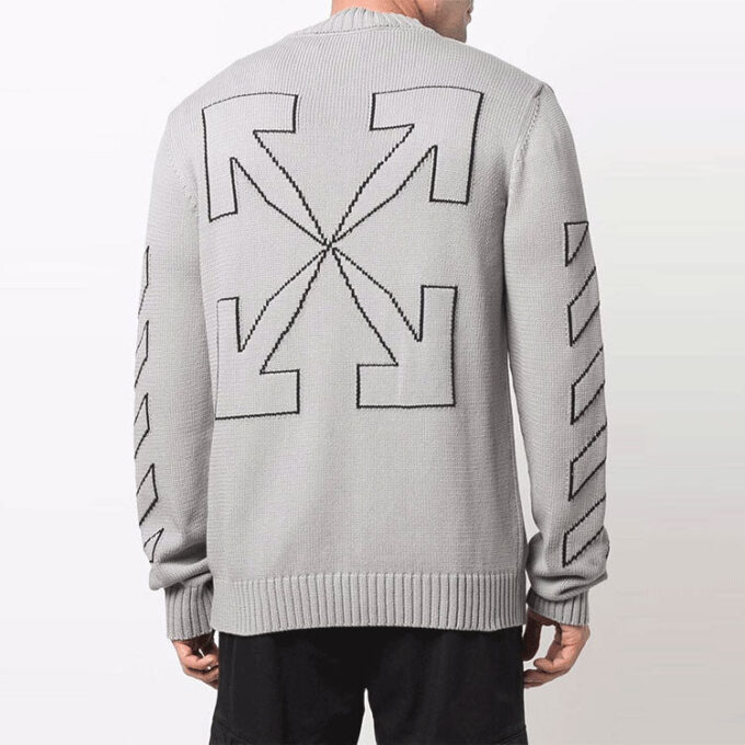Off-White Men’ s Logo Embroidered Wool Sweater Gray