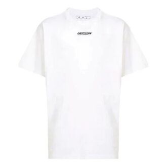 Off-White Men’ s Logo Graffiti Round Neck Pullover Short Sleeve Loose Fit White T-Shirt