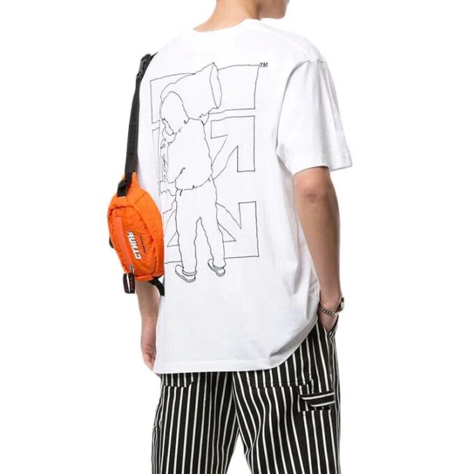 Off-White Men’ s Logo Graffiti Round Neck Pullover Short Sleeve Loose Fit White T-Shirt
