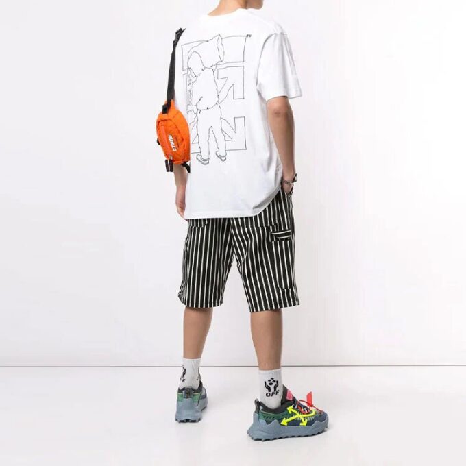 Off-White Men’ s Logo Graffiti Round Neck Pullover Short Sleeve Loose Fit White T-Shirt