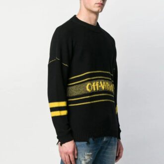 Off-White Men’ s logo Knit Round Neck Black