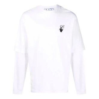 Off-White Men’ s Logo Pattern Printing Round Neck Long Sleeves Version White T-Shirt