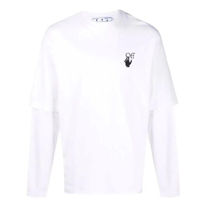 Off-White Men’ s Logo Pattern Printing Round Neck Long Sleeves Version White T-Shirt