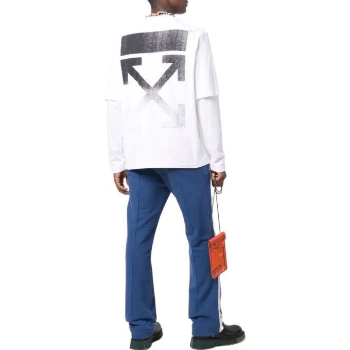 Off-White Men’ s Logo Pattern Printing Round Neck Long Sleeves Version White T-Shirt