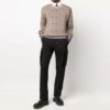 Off-White Men’ s Logo Pattern Ribbed Knit Pullover Wool Sweater Version Beige