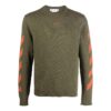 Off-White Men’ s Logo Pattern Round Neck Pullover Slim Fit Version Green