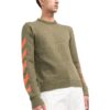 Off-White Men’ s Logo Pattern Round Neck Pullover Slim Fit Version Green