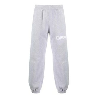 Off-White Men’ s Logo Printing Bundle Feet Sports Pants/Trousers/Joggers Light Grey