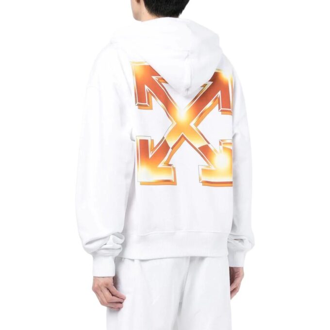 Off-White Men’ s Logo Printing Pattern Drawstring Hooded Long Sleeves White