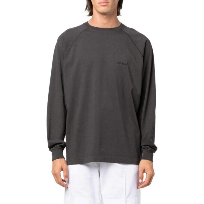 Off-White Men’ s Logo Printing Pattern Round Neck Pullover Long Sleeves Gray