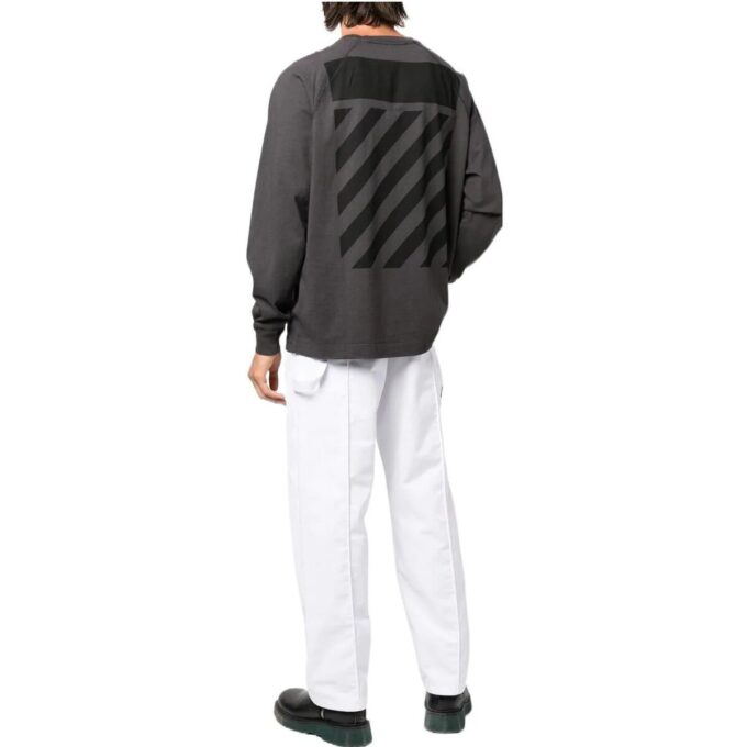 Off-White Men’ s Logo Printing Pattern Round Neck Pullover Long Sleeves Gray