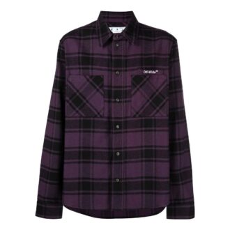 Off-White Men’ s Logo Printing Plaid Long Sleeves Dark Purple Shirt Off-White Men’ s Logo Printing Plaid Long Sleeves Dark Purple Shirt