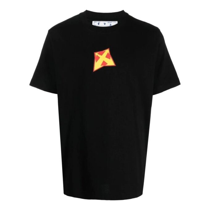 Off-White Men’ s Logo Printing Round Neck Pullover Short Sleeve Black T-Shirt
