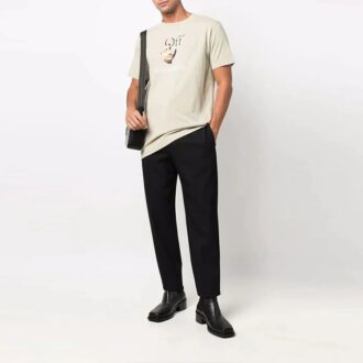 Off-White Men’ s Logo Printing Round Neck Short Sleeve Light Brown T-Shirt Off-White Men’ s Logo Printing Round Neck Short Sleeve Light Brown T-Shirt
