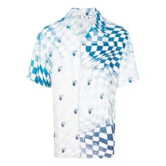 Off-White Men’ s Logo Printing Short Sleeve Blue Shirt Off-White Men’ s Logo Printing Short Sleeve Blue Shirt
