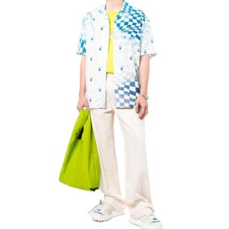 Off-White Men’ s Logo Printing Short Sleeve Blue Shirt Off-White Men’ s Logo Printing Short Sleeve Blue Shirt