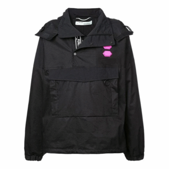 Off-White Men’ s Logo Pullover Hooded Jacket Loose Fit Black Off-White Men’ s Logo Pullover Hooded Jacket Loose Fit Black