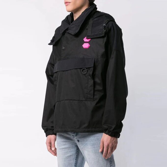 Off-White Men’ s Logo Pullover Hooded Jacket Loose Fit Black